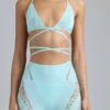 Liberty Embellished Cross-Strap Bikini Top in Ice Blue Liberty Embellished Cross-Strap Bikini Top in Ice Blue