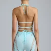 Liberty Embellished Cross-Strap Bikini Top in Ice Blue Liberty Embellished Cross-Strap Bikini Top in Ice Blue