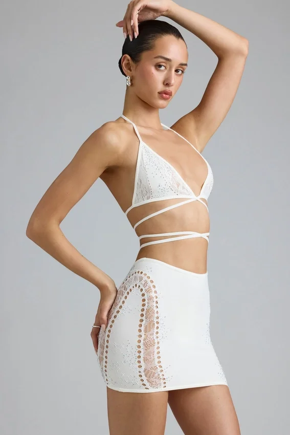 Liberty Embellished Cross-Strap Bikini Top in Ivory Liberty Embellished Cross-Strap Bikini Top in Ivory
