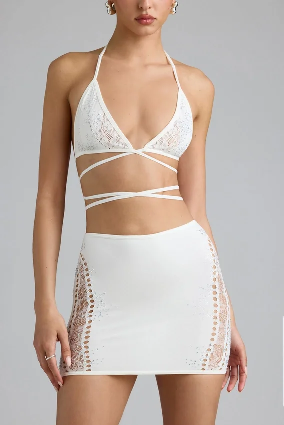 Liberty Embellished Cross-Strap Bikini Top in Ivory Liberty Embellished Cross-Strap Bikini Top in Ivory