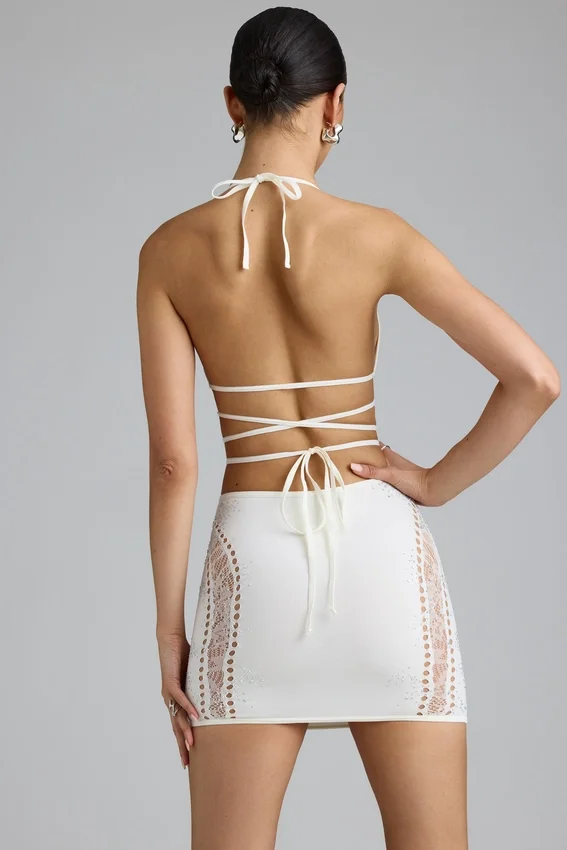 Liberty Embellished Cross-Strap Bikini Top in Ivory Liberty Embellished Cross-Strap Bikini Top in Ivory