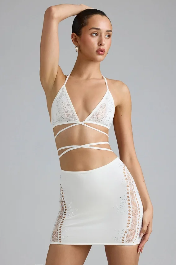 Liberty Embellished Cross-Strap Bikini Top in Ivory Liberty Embellished Cross-Strap Bikini Top in Ivory