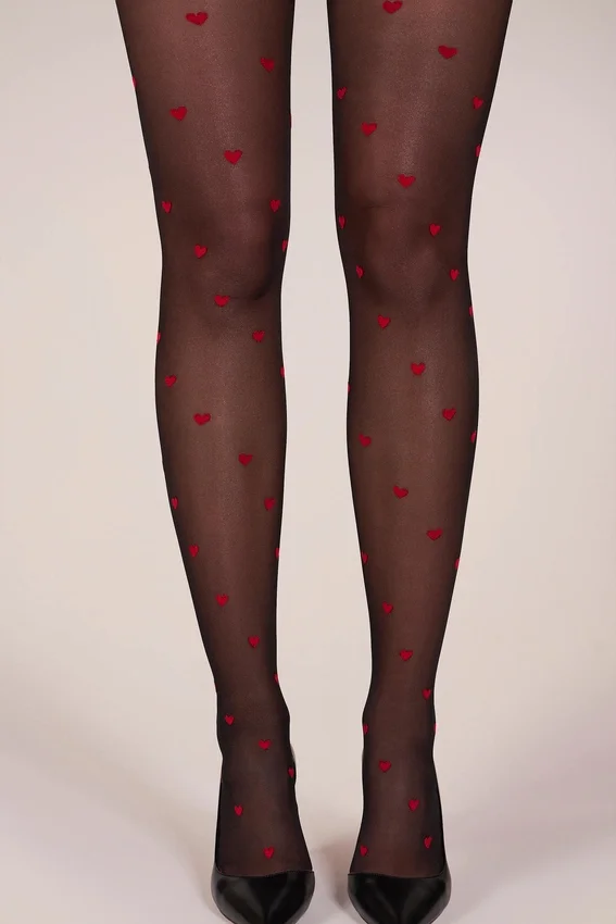 Lina Loveheart Print Tights in Black Lina Loveheart Print Tights in Black