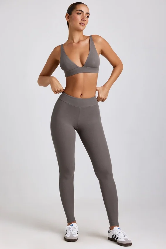 Linnea Petite Ribbed Modal High Waist Leggings in Grey Linnea Petite Ribbed Modal High Waist Leggings in Grey