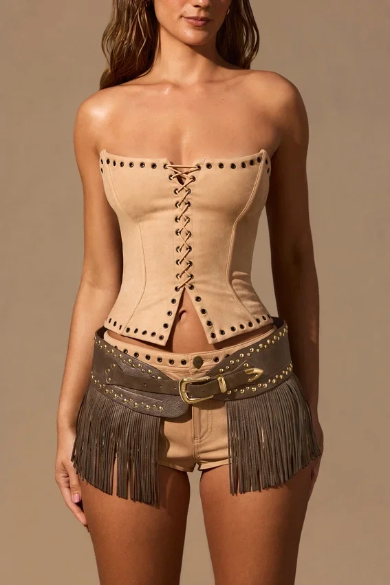 Lirielle Fringed Belt in Dark Tan Lirielle Fringed Belt in Dark Tan