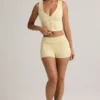 Lisha Modal Ribbed Mid-Rise Foldover Shorts in Buttercream Yellow Lisha Modal Ribbed Mid-Rise Foldover Shorts in Buttercream Yellow