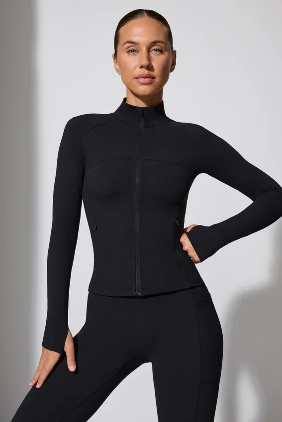 Long Sleeve Zip Up Jacket in Black Long Sleeve Zip Up Jacket in Black