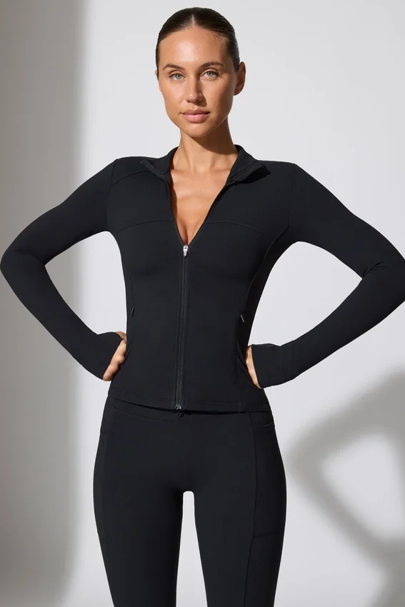 Long Sleeve Zip Up Jacket in Black Long Sleeve Zip Up Jacket in Black