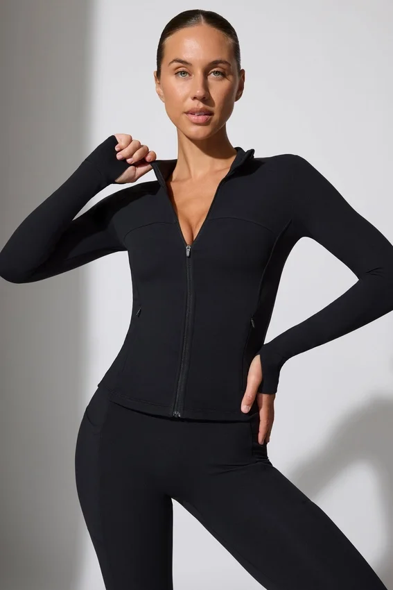 Long Sleeve Zip Up Jacket in Black Long Sleeve Zip Up Jacket in Black