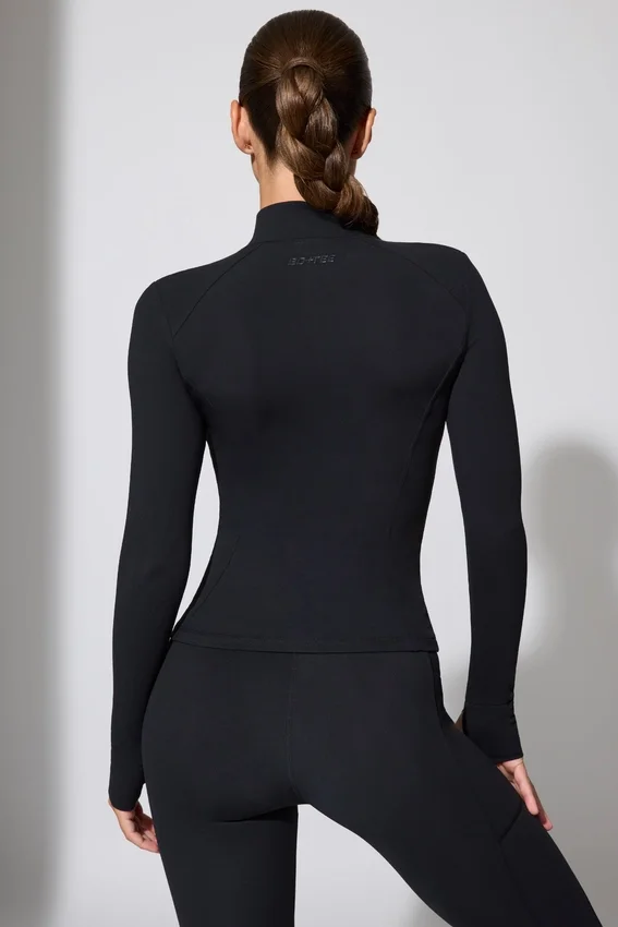 Long Sleeve Zip Up Jacket in Black Long Sleeve Zip Up Jacket in Black