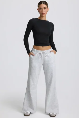 Low-Rise Wide-Leg Joggers in Grey Marl Low-Rise Wide-Leg Joggers in Grey Marl