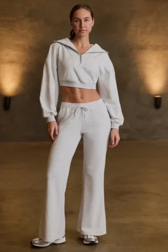 Low-Rise Wide-Leg Joggers in Grey Marl Low-Rise Wide-Leg Joggers in Grey Marl