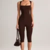Luma Modal Square-Neck Bodycon Capri Jumpsuit in Chocolate Brown Luma Modal Square-Neck Bodycon Capri Jumpsuit in Chocolate Brown