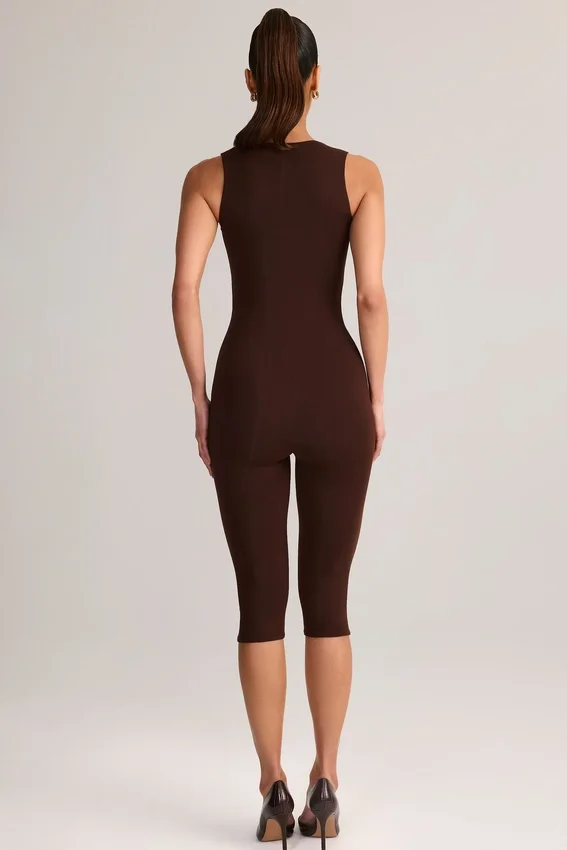 Luma Modal Square-Neck Bodycon Capri Jumpsuit in Chocolate Brown Luma Modal Square-Neck Bodycon Capri Jumpsuit in Chocolate Brown