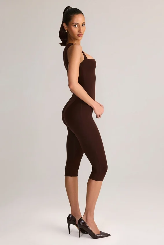 Luma Modal Square-Neck Bodycon Capri Jumpsuit in Chocolate Brown Luma Modal Square-Neck Bodycon Capri Jumpsuit in Chocolate Brown