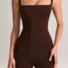 Luma Modal Square-Neck Bodycon Capri Jumpsuit in Chocolate Brown Luma Modal Square-Neck Bodycon Capri Jumpsuit in Chocolate Brown