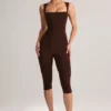Luma Modal Square-Neck Bodycon Capri Jumpsuit in Chocolate Brown Luma Modal Square-Neck Bodycon Capri Jumpsuit in Chocolate Brown