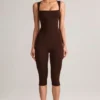 Luma Modal Square-Neck Bodycon Capri Jumpsuit in Chocolate Brown Luma Modal Square-Neck Bodycon Capri Jumpsuit in Chocolate Brown