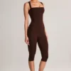 Luma Modal Square-Neck Bodycon Capri Jumpsuit in Chocolate Brown Luma Modal Square-Neck Bodycon Capri Jumpsuit in Chocolate Brown