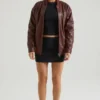 Maple Faux Leather Jacket in Brown Maple Faux Leather Jacket in Brown
