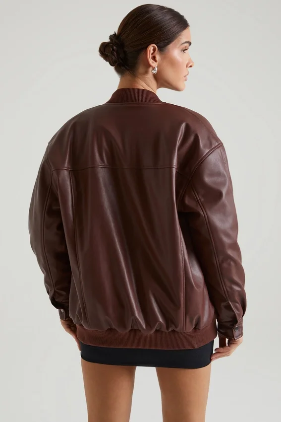 Maple Faux Leather Jacket in Brown Maple Faux Leather Jacket in Brown