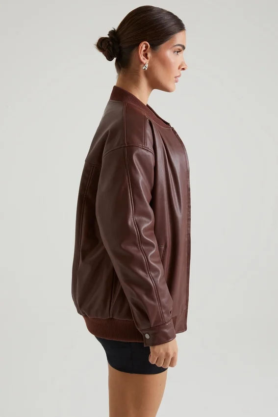 Maple Faux Leather Jacket in Brown Maple Faux Leather Jacket in Brown