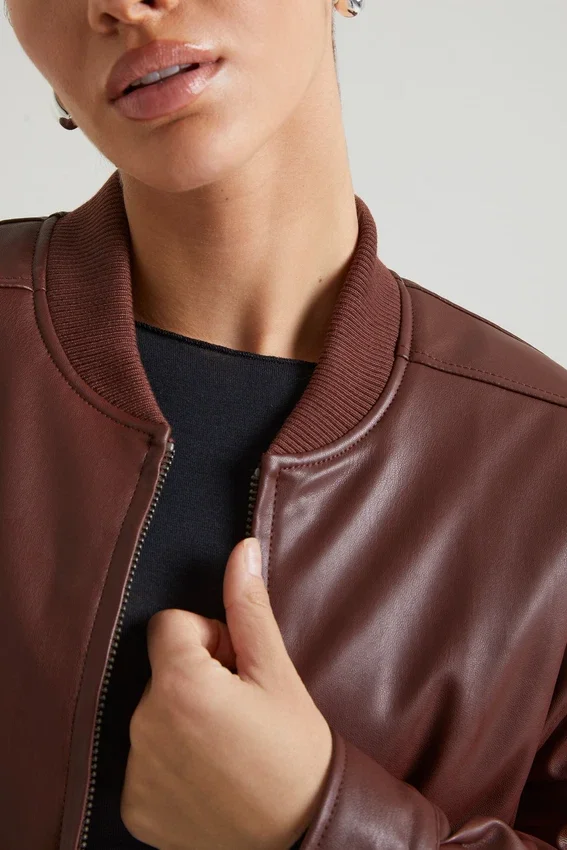 Maple Faux Leather Jacket in Brown Maple Faux Leather Jacket in Brown