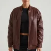 Maple Faux Leather Jacket in Brown Maple Faux Leather Jacket in Brown