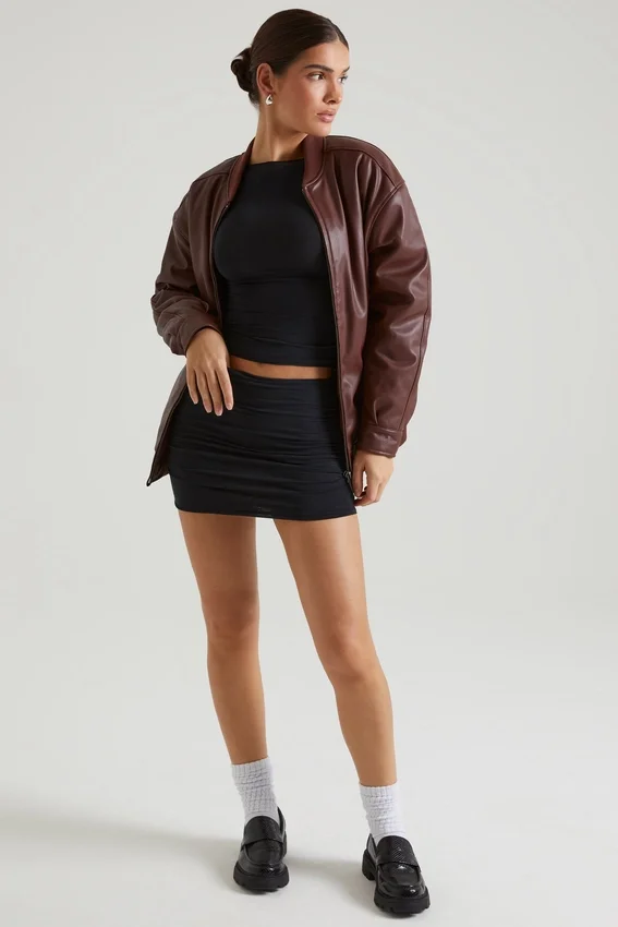 Maple Faux Leather Jacket in Brown Maple Faux Leather Jacket in Brown
