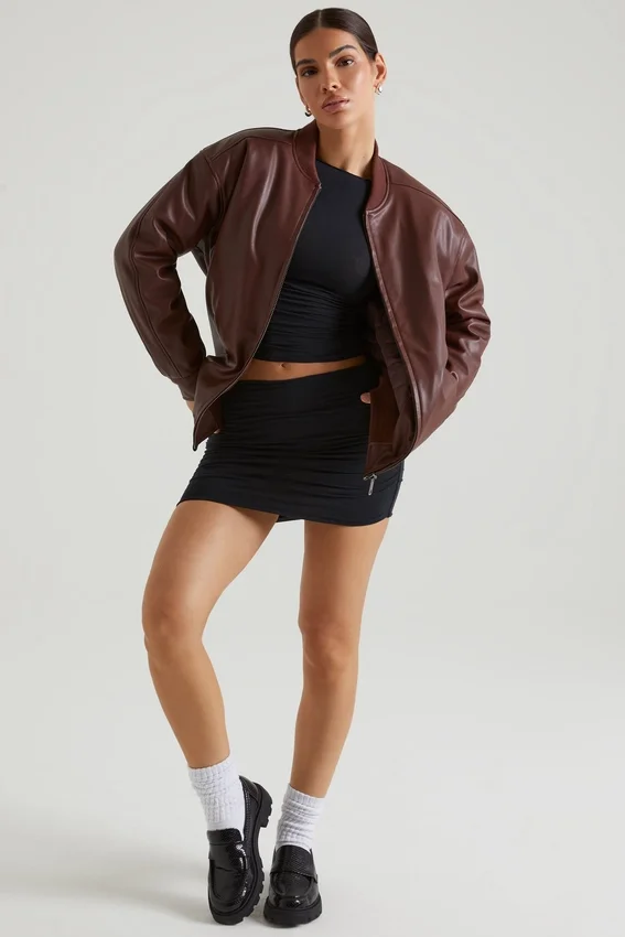 Maple Faux Leather Jacket in Brown Maple Faux Leather Jacket in Brown