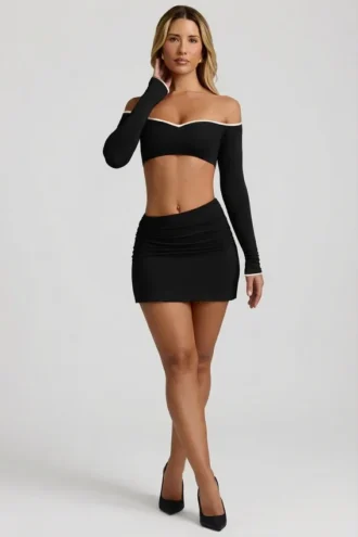 Mari Modal Asymmetric-Waist Mini Skirt in Black Mari Modal Asymmetric-Waist Mini Skirt in Black