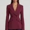 Marika Structured Double-Breasted Blazer in Burgundy Marika Structured Double-Breasted Blazer in Burgundy
