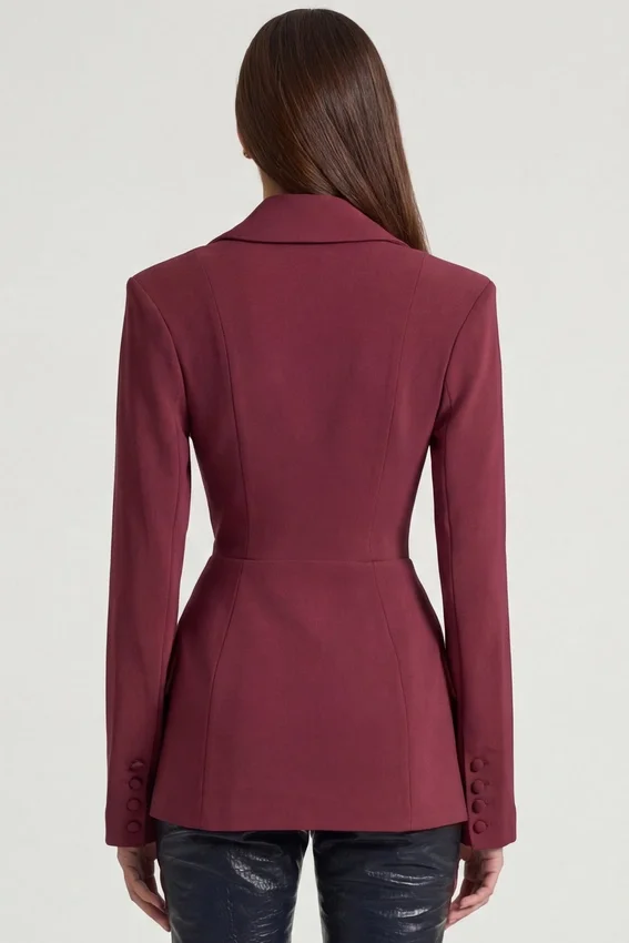 Marika Structured Double-Breasted Blazer in Burgundy Marika Structured Double-Breasted Blazer in Burgundy