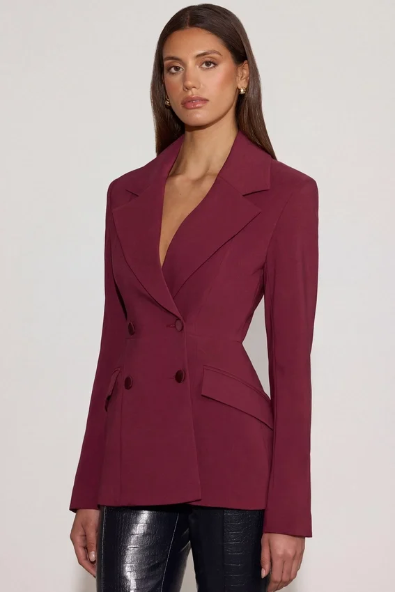 Marika Structured Double-Breasted Blazer in Burgundy Marika Structured Double-Breasted Blazer in Burgundy