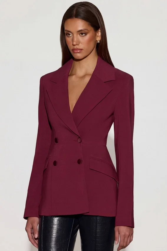 Marika Structured Double-Breasted Blazer in Burgundy Marika Structured Double-Breasted Blazer in Burgundy