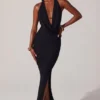 Mariposa Plunge Cowl Neck Floor Length Dress in Black Mariposa Plunge Cowl Neck Floor Length Dress in Black