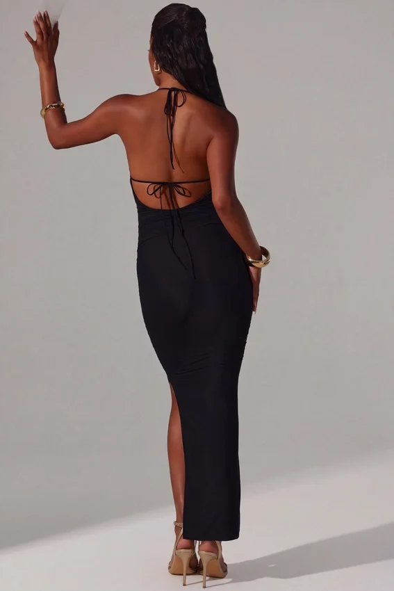 Mariposa Plunge Cowl Neck Floor Length Dress in Black Mariposa Plunge Cowl Neck Floor Length Dress in Black