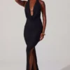 Mariposa Plunge Cowl Neck Floor Length Dress in Black Mariposa Plunge Cowl Neck Floor Length Dress in Black