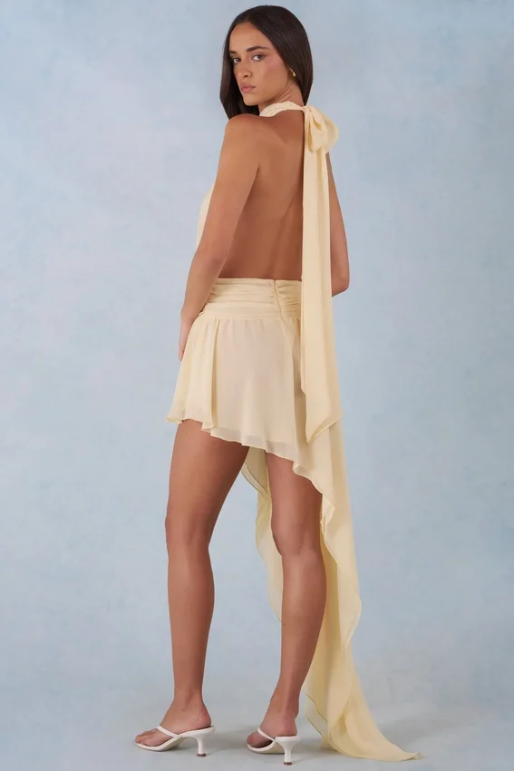 Mariselle Halterneck Asymmetric Maxi Dress in Butter Yellow Mariselle Halterneck Asymmetric Maxi Dress in Butter Yellow