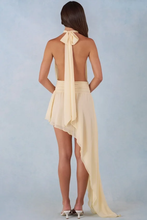 Mariselle Halterneck Asymmetric Maxi Dress in Butter Yellow Mariselle Halterneck Asymmetric Maxi Dress in Butter Yellow