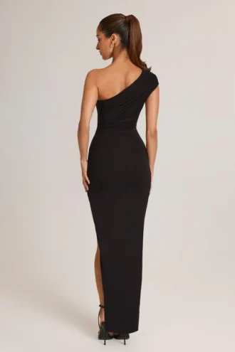 Maude Modal Asymmetric Ruched Maxi Dress in Black Maude Modal Asymmetric Ruched Maxi Dress in Black