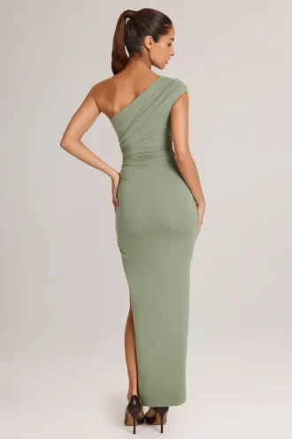 Maude Modal Asymmetric Ruched Maxi Dress in Sage Green Maude Modal Asymmetric Ruched Maxi Dress in Sage Green