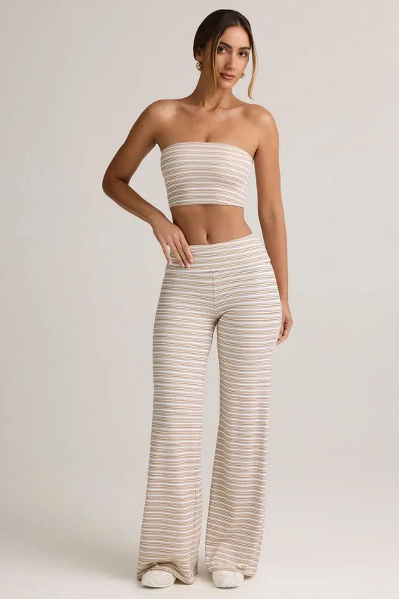 Verna Modal Strapless Crop Top in Pink Yellow Stripe Verna Modal Strapless Crop Top in Pink Yellow Stripe