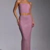 Odetta Embellished Strapless Crop Top in Light Pink Odetta Embellished Strapless Crop Top in Light Pink