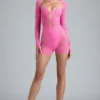 Melody Embellished Cut-Out Unitard in Bubblegum Pink Melody Embellished Cut-Out Unitard in Bubblegum Pink