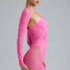 Melody Embellished Cut-Out Unitard in Bubblegum Pink Melody Embellished Cut-Out Unitard in Bubblegum Pink