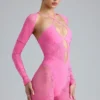 Melody Embellished Cut-Out Unitard in Bubblegum Pink Melody Embellished Cut-Out Unitard in Bubblegum Pink