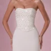 Melora Embellished Corset Strapless Gown in Ivory