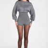 Moya Fine-Knit Long-Sleeve Romper in Grey Moya Fine-Knit Long-Sleeve Romper in Grey