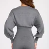 Moya Fine-Knit Long-Sleeve Romper in Grey Moya Fine-Knit Long-Sleeve Romper in Grey